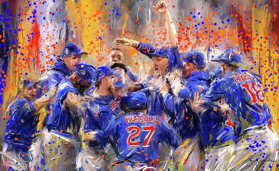 Anthony Rizzo Painting - Victory At Last - Cubs 2016 World Series Champions by Lourry Legarde