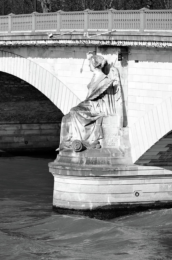 Victory Maritime by Georges Diebolt on Pont Des Invalides Bridge in Paris France Black and White Photograph by Shawn OBrien
