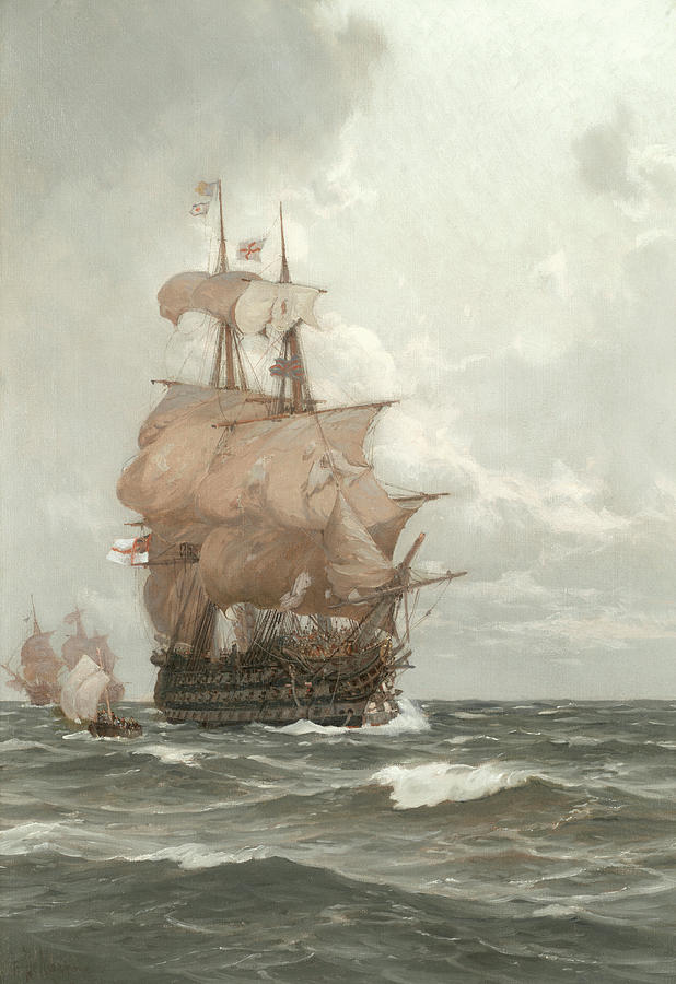 London Painting - Victory, possibly with Captain Blackwood leaving to return to his own ship, the frigate Euryalus, af by Eduardo De Martino