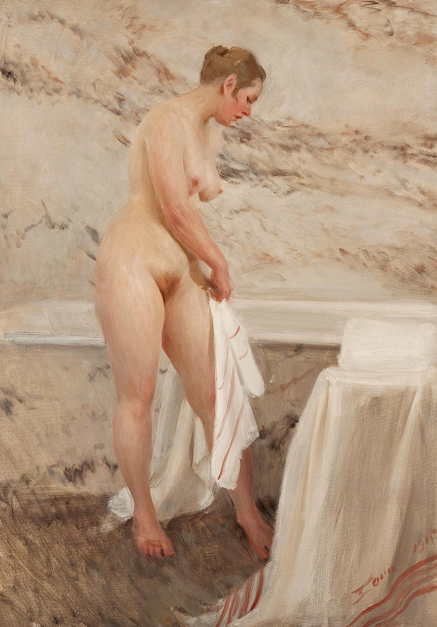 Vid badkaret Painting by Anders Zorn