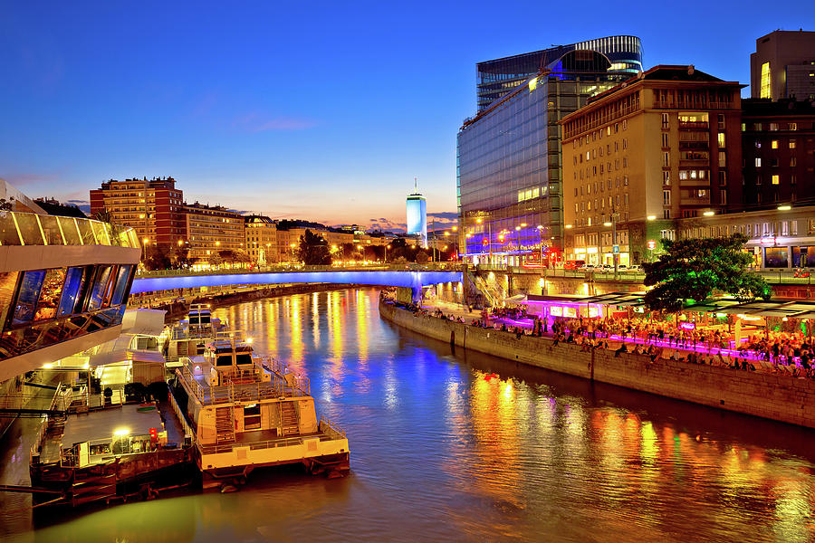 Vienna city modern riverfront evening view Photograph by Brch Photography