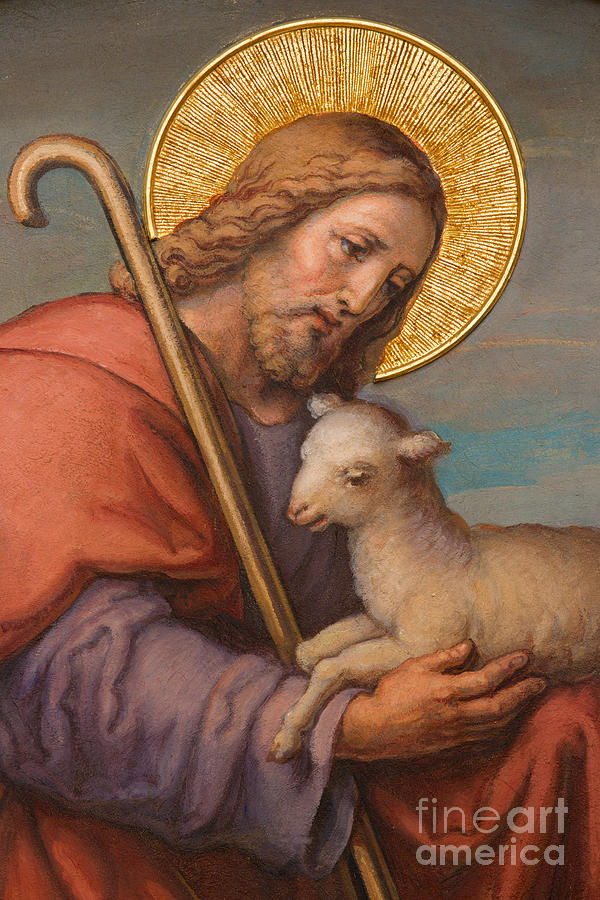Vienna - Fresco of Jesus as good shepherd Photograph by Jozef Sedmak