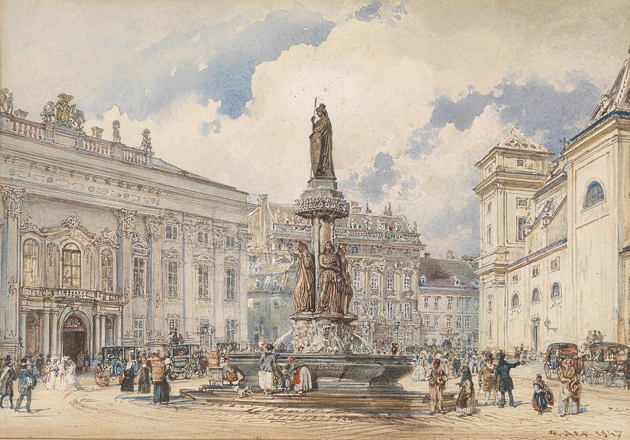 Vienna, Freyung with Austria fountains Painting by Rudolf von Alt