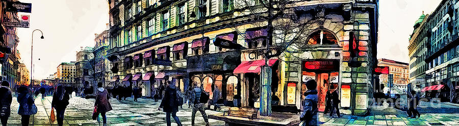 Vienna street watercolor Painting by Justyna Jaszke JBJart