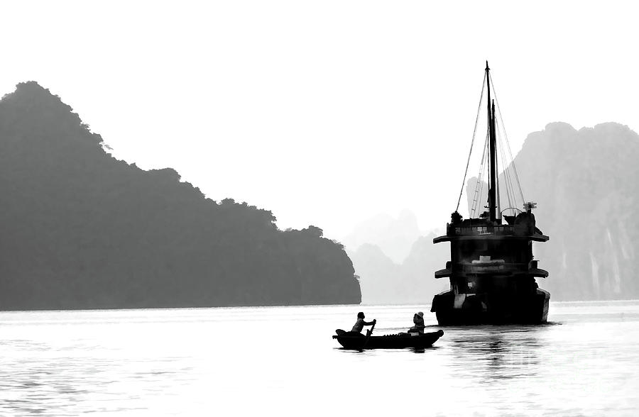 Vietnam Scene Ha Long Bay BW Photograph by Chuck Kuhn