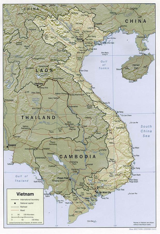 Vietnam, shaded relief, 2001 Photograph by Maps of Vietnam - Fine Art ...