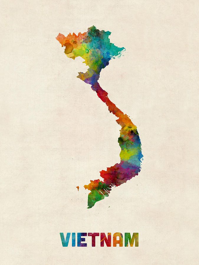 Vietnam Watercolor Map Digital Art by Michael Tompsett