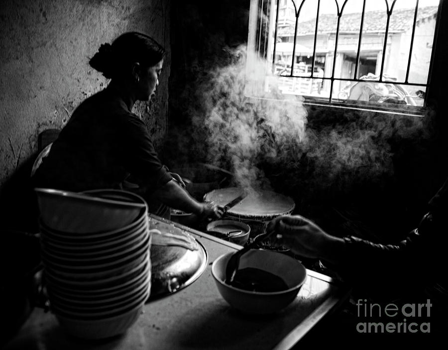 Vietnamese Cook Breakfast BW Photograph by Chuck Kuhn
