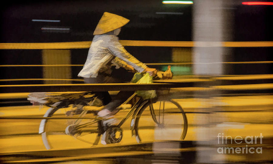 Vietnamese Woman Bicycle Bridge  Photograph by Chuck Kuhn
