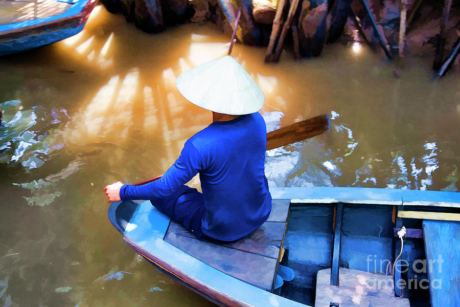 Vietnamese Woman Conical Hat Mekong Delta Paint  Photograph by Chuck Kuhn