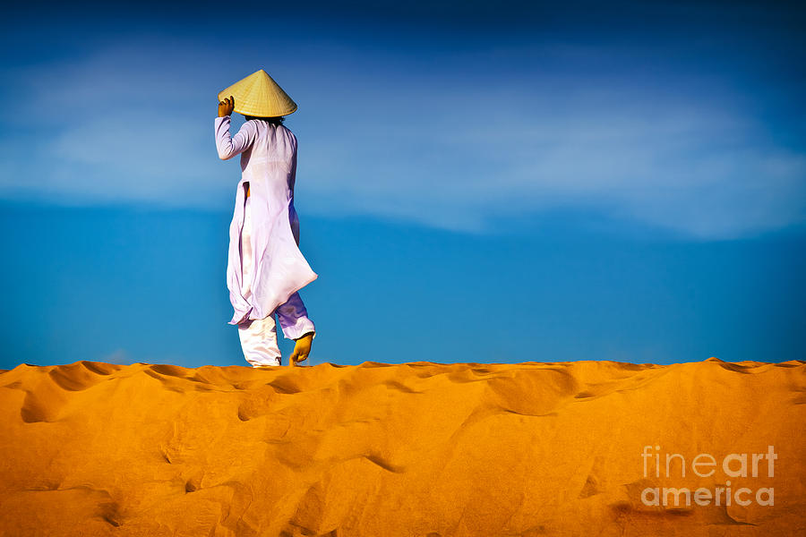 Vietnamese Woman in the Red Sand Dunes Mui Ne Vietnam Photograph by Sam Antonio