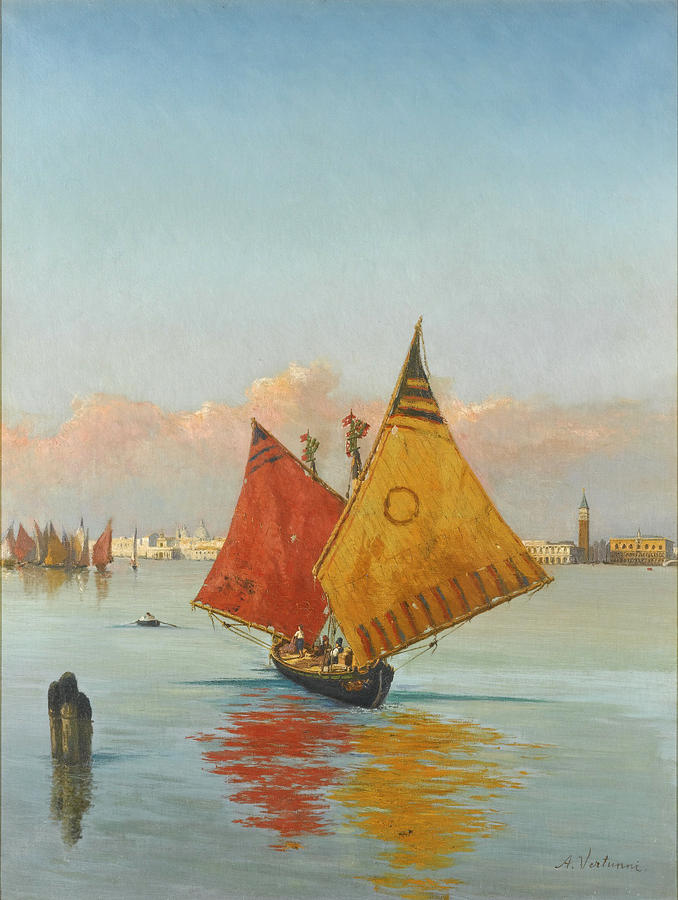 View Across the Lagoon. Venice Painting by Achille Vertunni