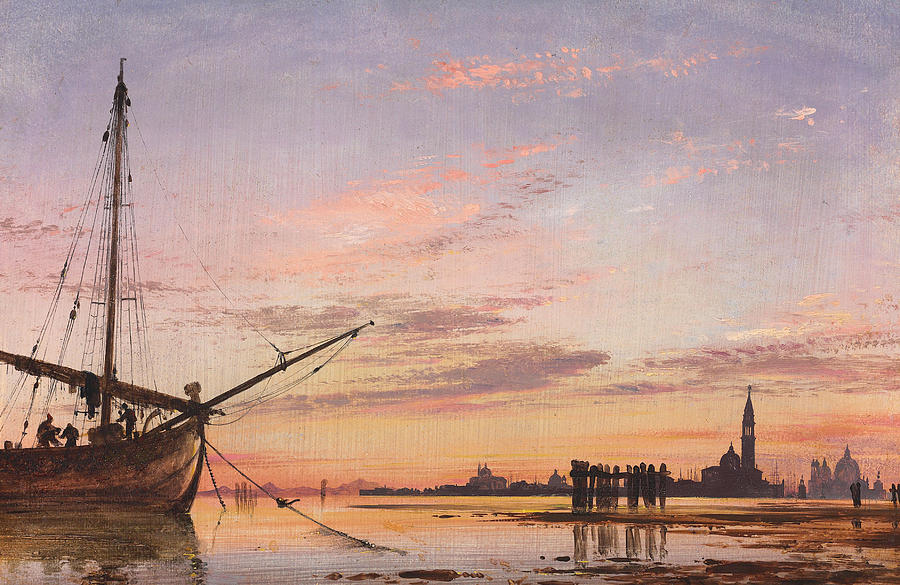 Sunset Painting - View Across the Lagoon, Venice, Sunset by Edward William Cooke