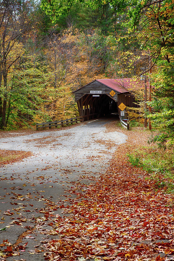 View down to the Durgin covered bridge Photograph by Jeff Folger