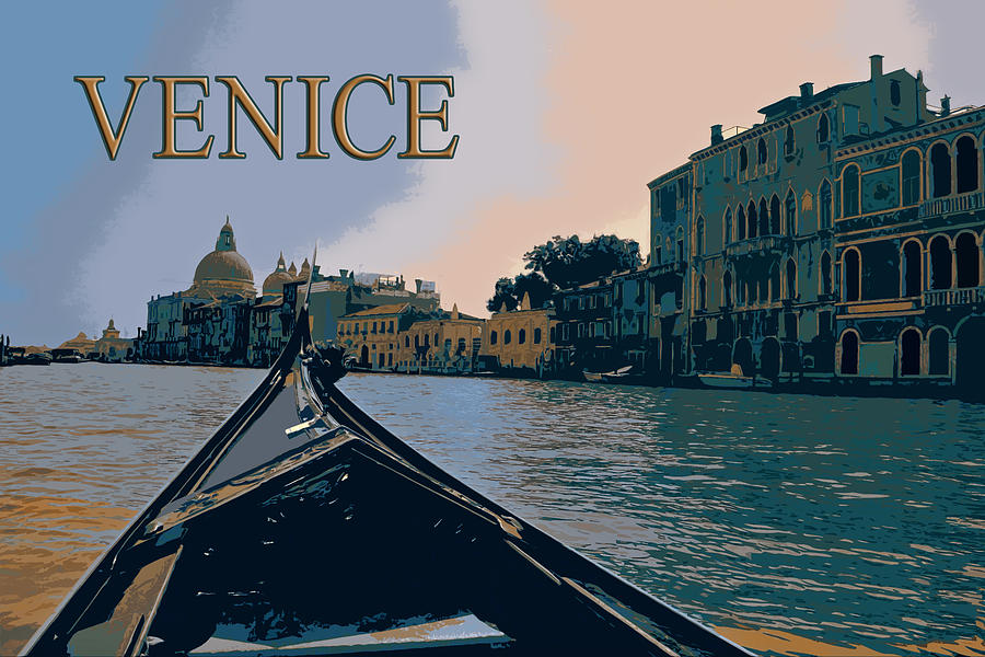 Architecture Painting - View from a Gondola in  Venice Italy TEXT VENICE by Elaine Plesser