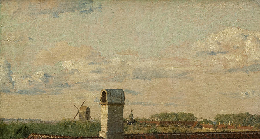 View from a Window in Toldbodvej Looking Towards the Citadel in Copenhagen Painting by Christen Kobke