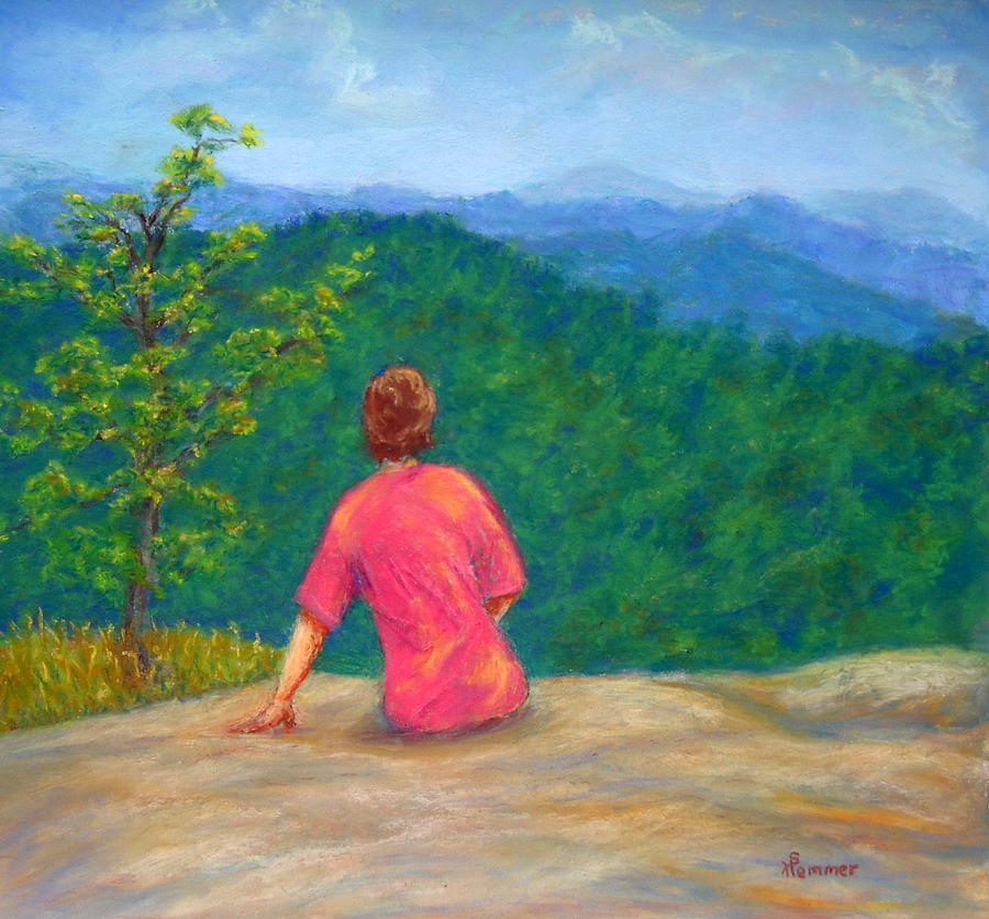 View From Cedar Rock in DuPont Forest Pastel by Sandy Hemmer