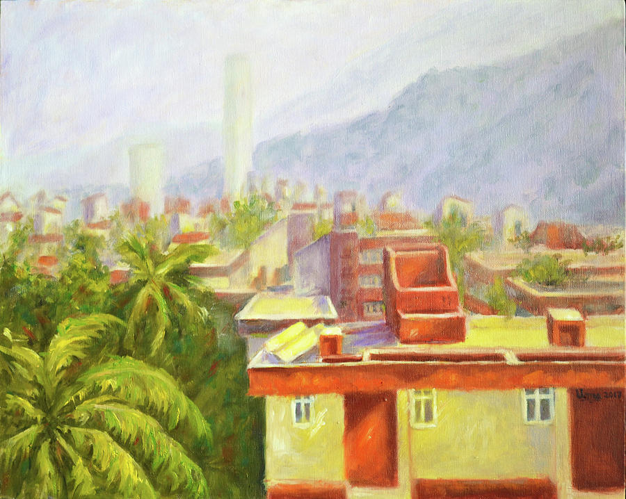 View from our balcony Painting by Uma Krishnamoorthy