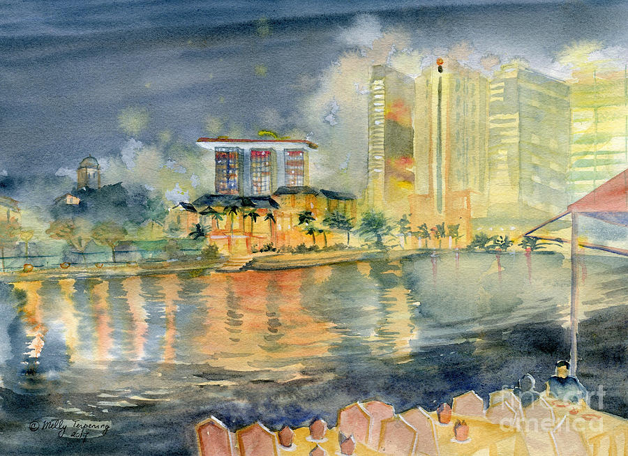 View From Quay Singapore Painting by Melly Terpening