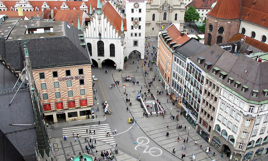 View from Ratskeller Tower in Munich Painting by Loretta Luglio