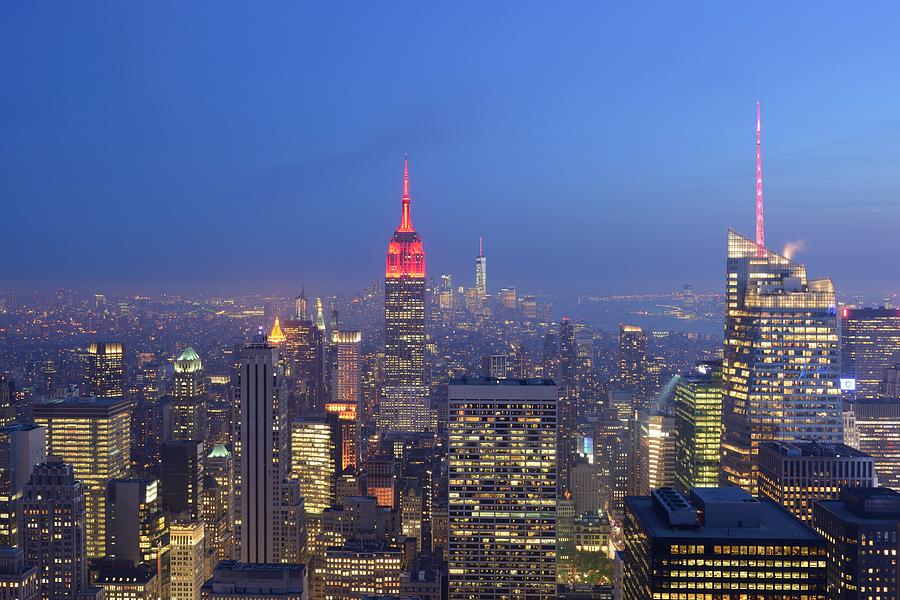 View from Rockefeller Center over Manhattan with the Empire State Building Photograph by Merijn Van der Vliet