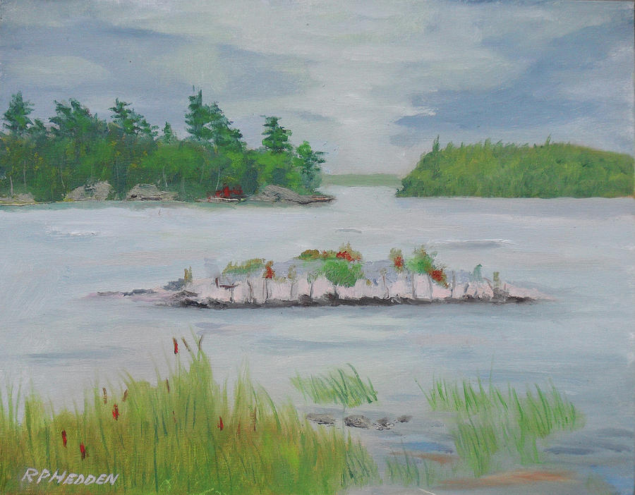 View from Rusho Bay Grindstone Island NY Painting by Robert P Hedden