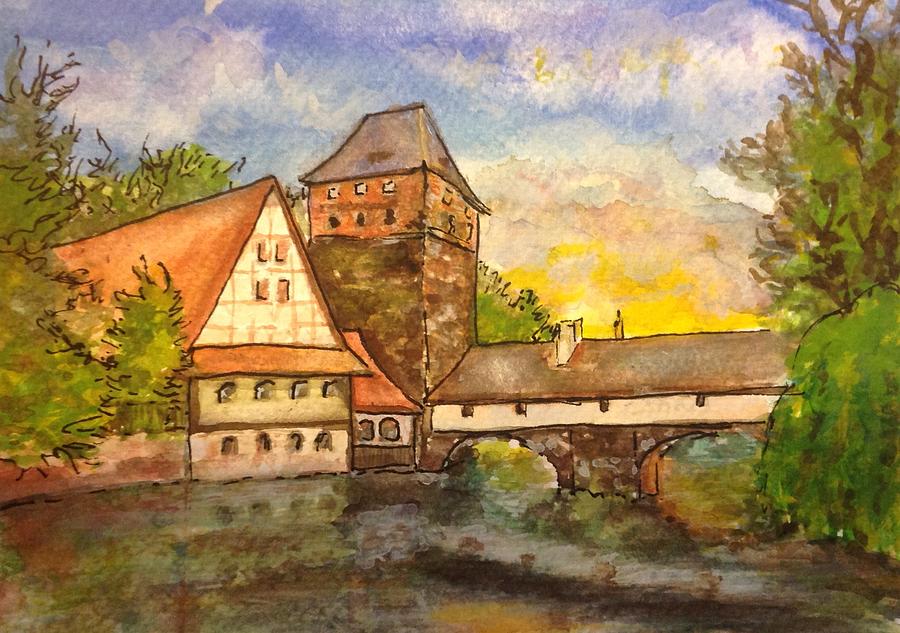 View from the Bus - Nuremberg Painting by Cheryl Wallace
