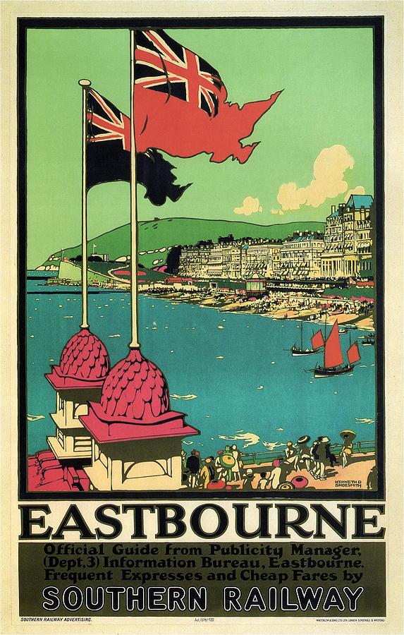 View from the Eastbourne bay, South Coast of England - Vintage Travel Poster Painting by Studio Grafiikka