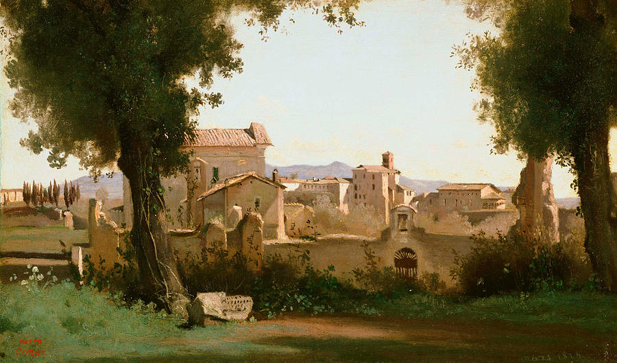 View from the Farnese Gardens, Rome Painting by Jean-Baptiste-Camille Corot