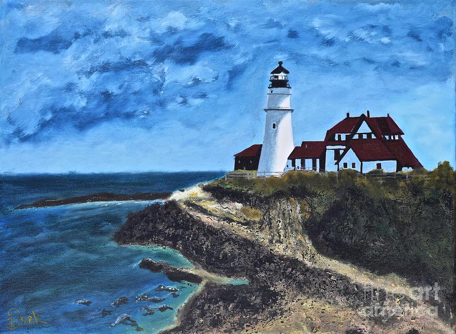 View from the North Portland Head Light Painting by Barrie Stark