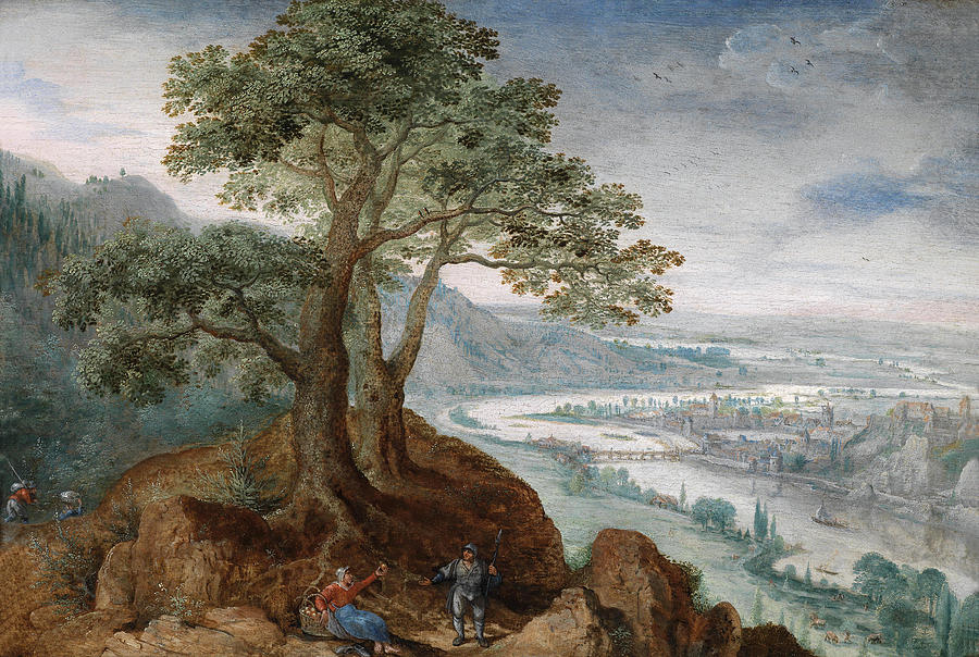 View from the Postlingberg across the town of Linz Painting by Lucas van Valckenborch