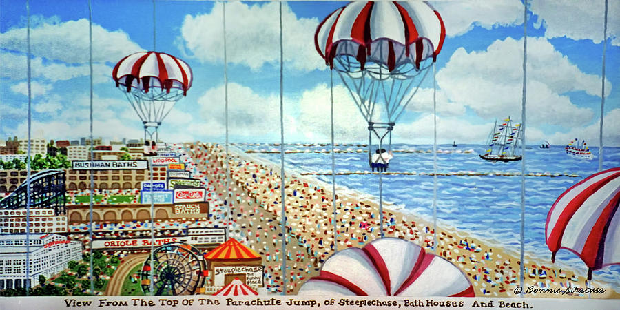 View from the top of the Parachute Jump, Coney Island, NY Painting by Bonnie Siracusa
