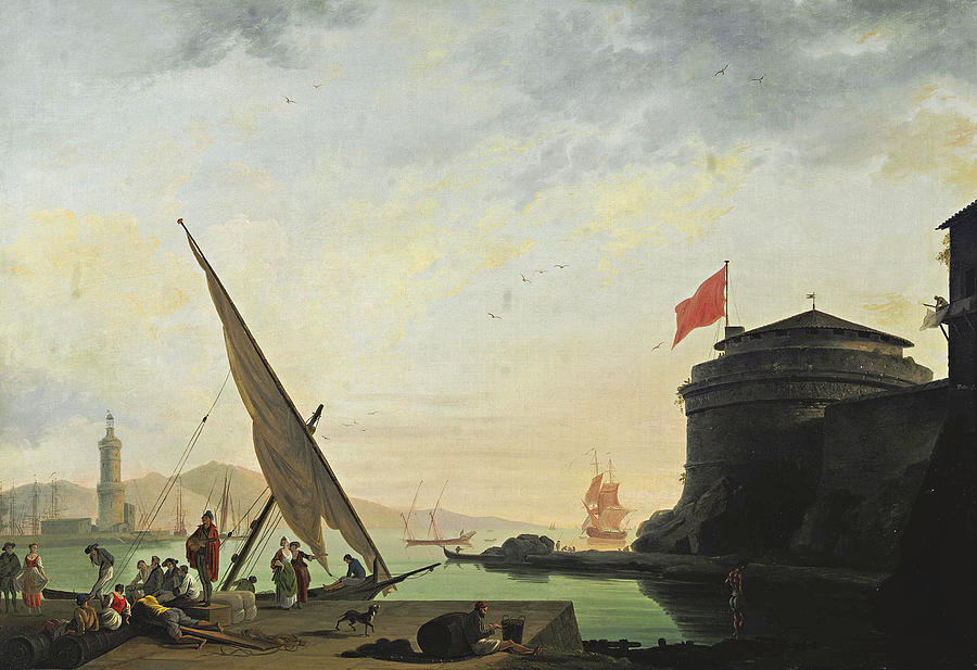 View of a Mediterranean Harbor with Fishermen Painting by Thomas Patch