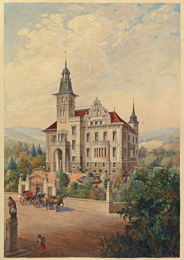 View of a Swiss Villa  Drawing by Rudolf von Alt