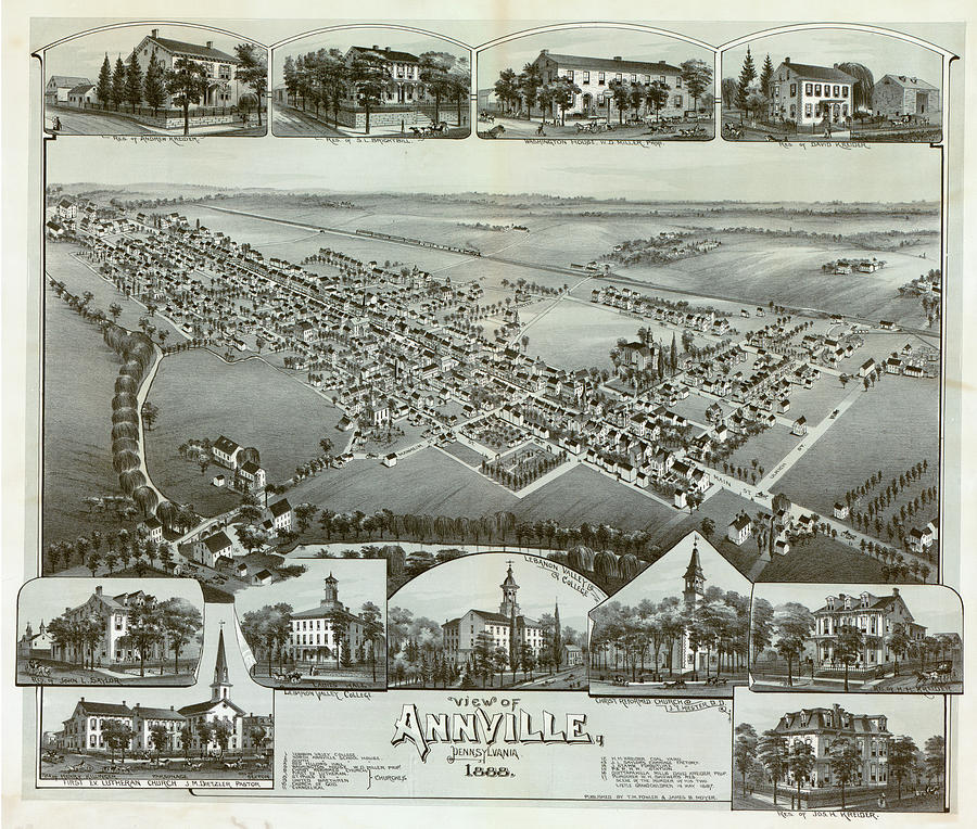 Map Painting - View of Annville, Pennsylvania, 1888 by Fowler Thaddeus Mortimer