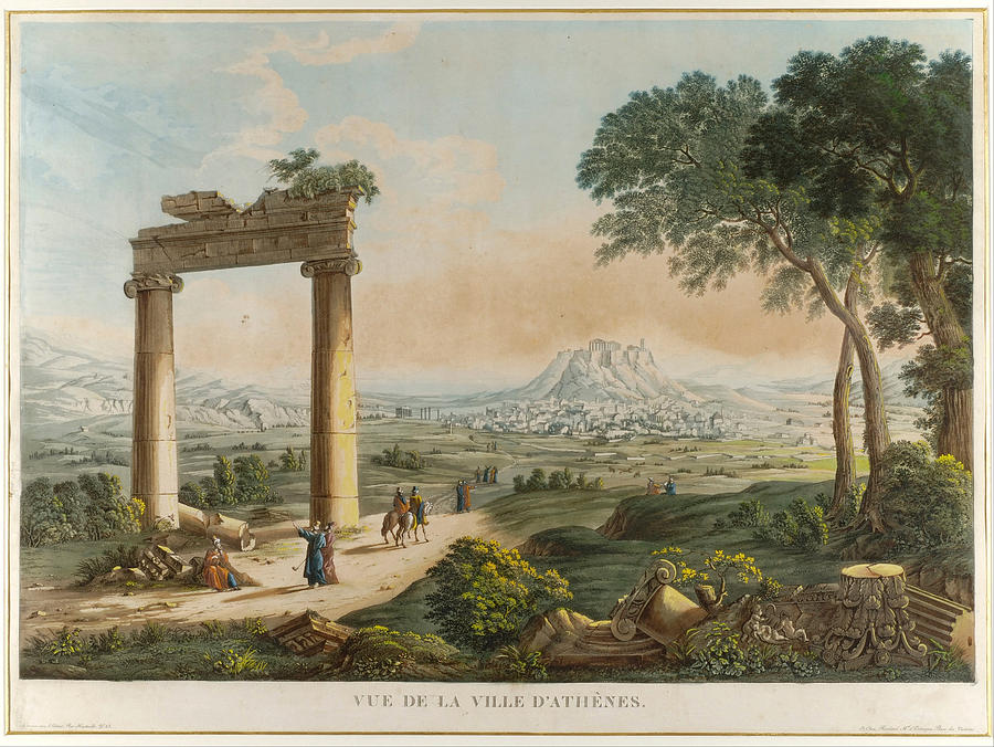 View of Athens with Hadrians Aqueduct Drawing by Louis-Francois Cassas