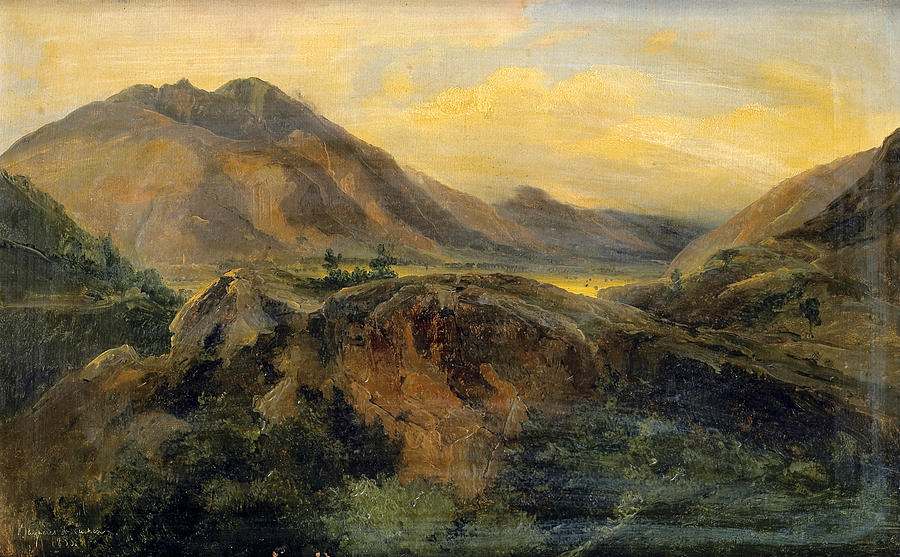 View of Bagneres De Luchon. Pyrenees Painting by Jules Coignet