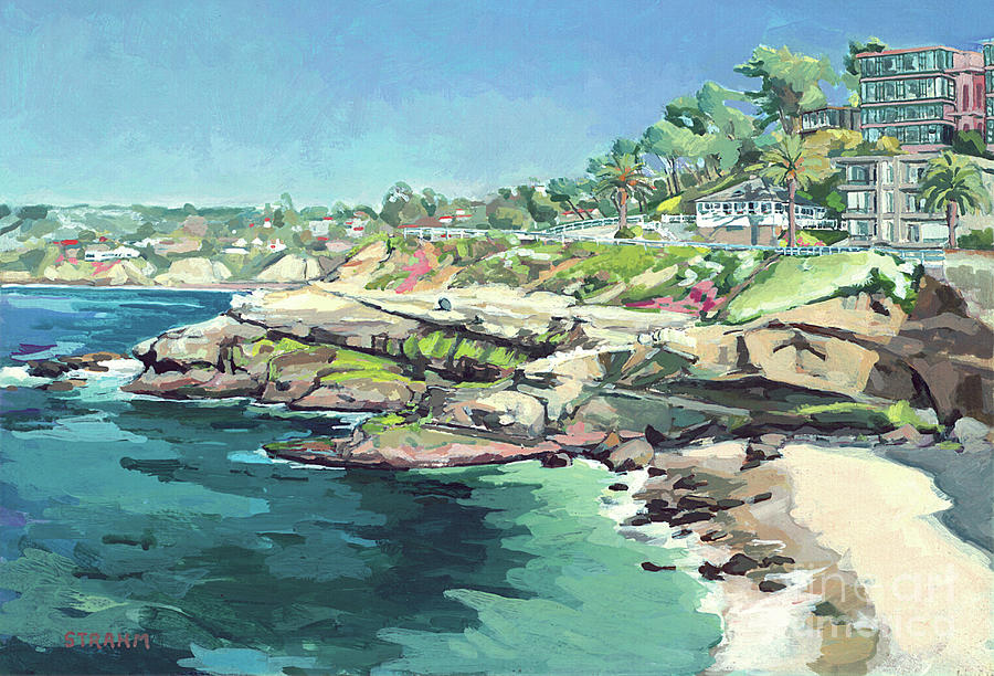 La Jolla Cove at Brockton Villa San Diego California Painting by Paul Strahm
