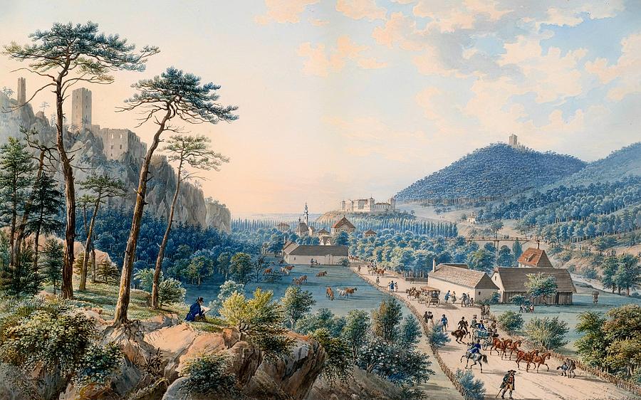 Vintage Painting - View of Castle Weilburg - Lower Austria by Mountain Dreams