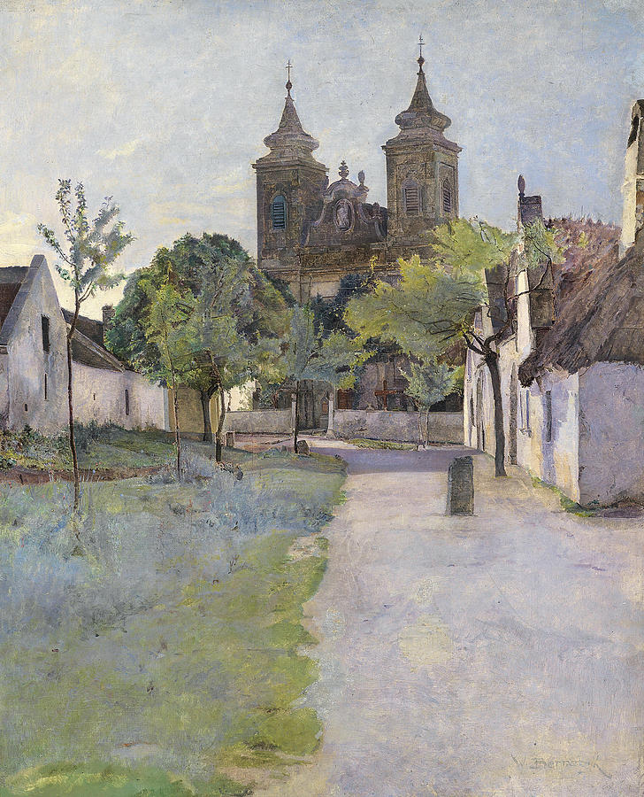 View of Church Forecourt Painting by Wilhelm Bernatzik