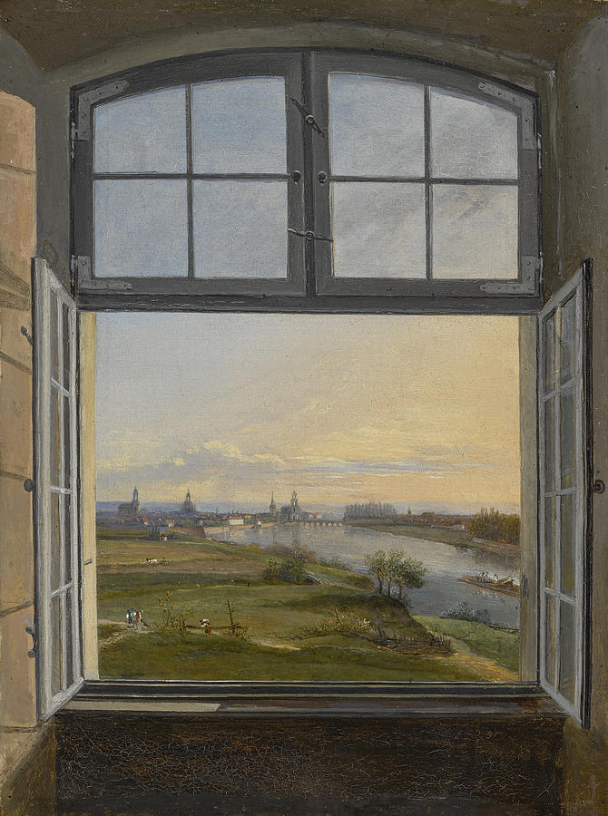 View of Dresden through an Open Window Painting by Karl Gottfried Traugott Faber