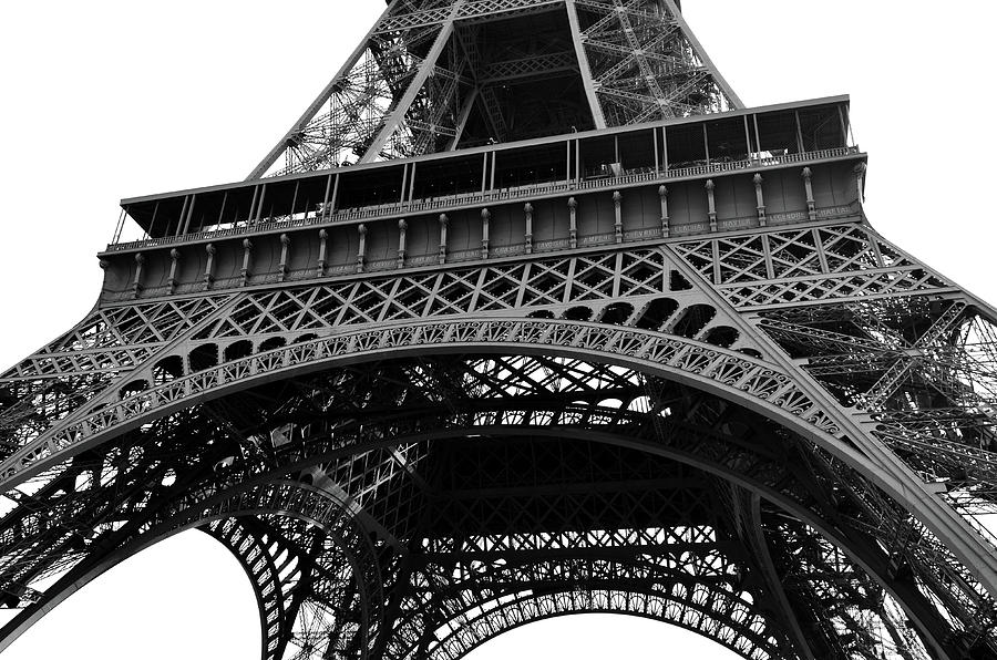 View of Eiffel Tower First Floor Deck Paris France Black and White Photograph by Shawn OBrien