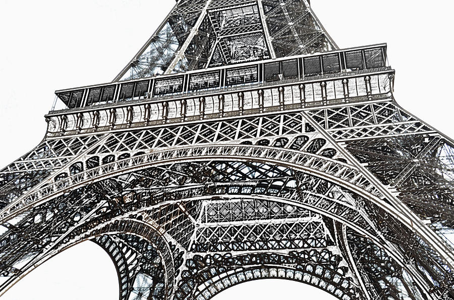 View of Eiffel Tower First Floor Deck Paris France Colored Pencil Digital Art Digital Art by Shawn OBrien