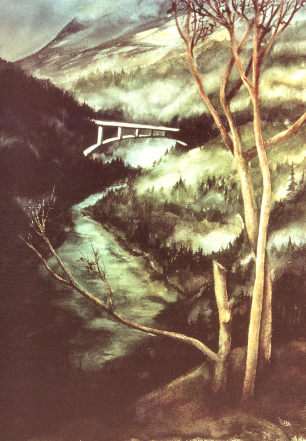 View of Elwha Bridge - Highway 112 Painting by Dorothea  Morgan