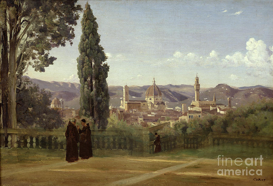 View of Florence from the Boboli Gardens Painting by Jean Baptiste Camille Corot