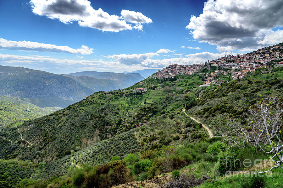 View of Greek Countryside and Village Near Delphi, Greece Photograph by ...