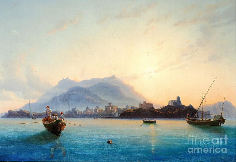 View of Italy with fishermen in their boats  Painting by Celestial Images