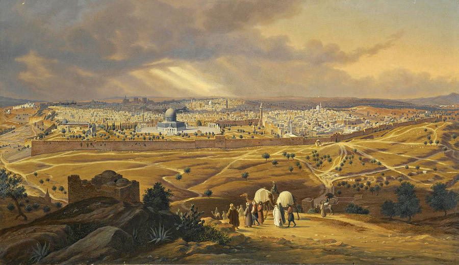 View of Jerusalem from the Mount of Olives Painting by Hubert Sattler