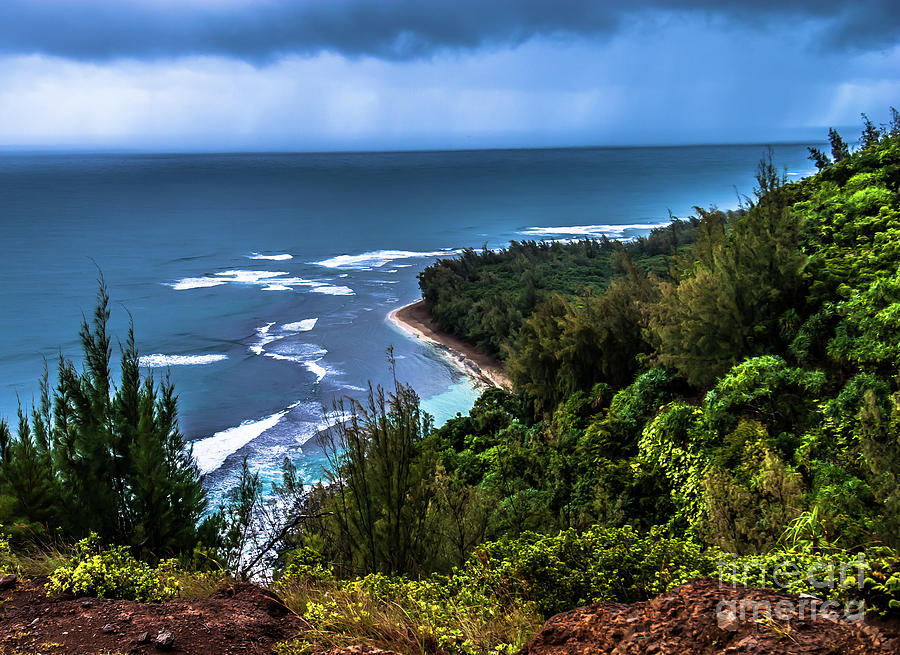 View Of Kee Beach From Na Pali Trail Photograph by Blake Webster