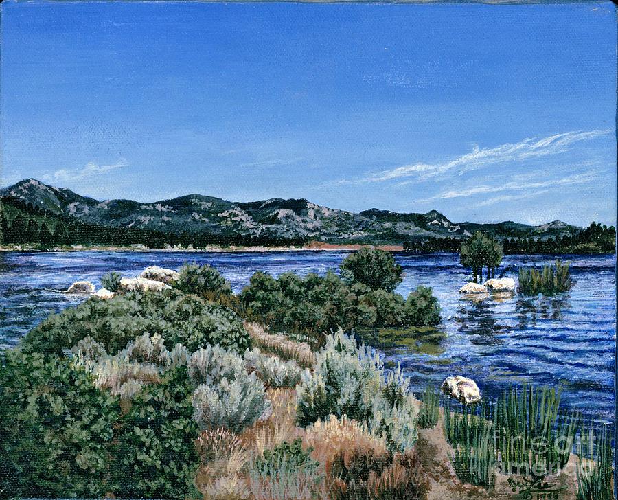 View of Lake Hemet Painting by Jiji Lee